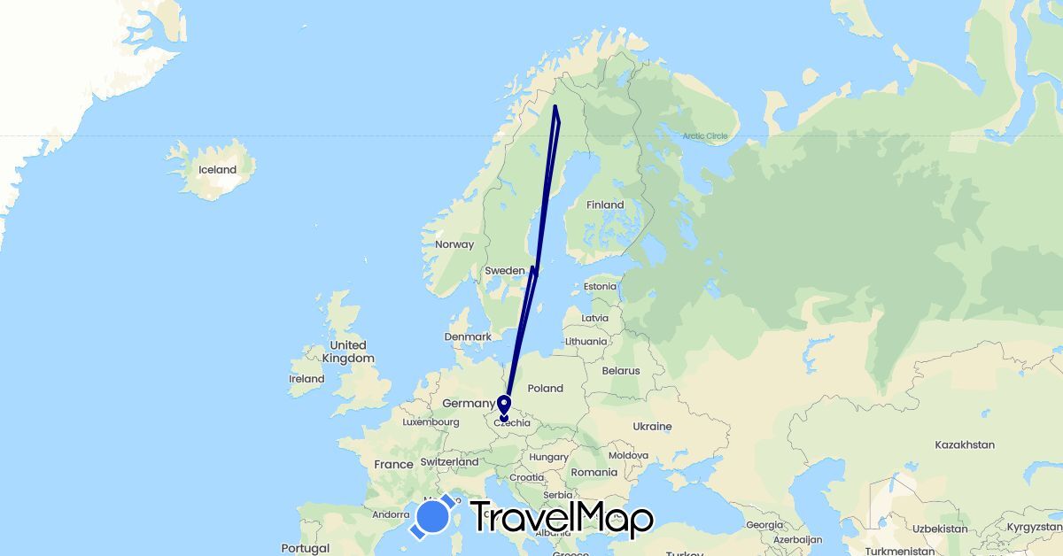 TravelMap itinerary: driving in Czech Republic, Sweden (Europe)